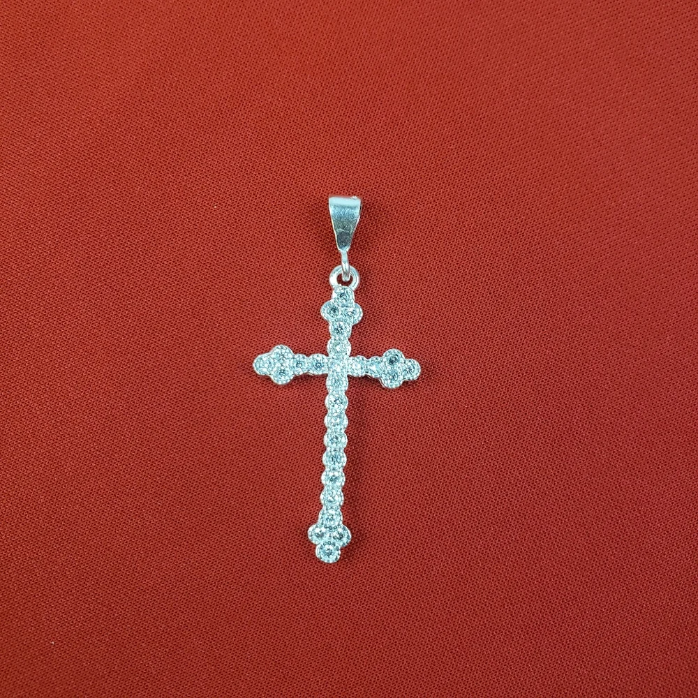 925 sterling silver cross with White zircon/cruz de plata‎ fina con sirconia